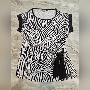 Mandy Evans Zebra Print Tie-Front Top Medium Black White Animal Print Canada